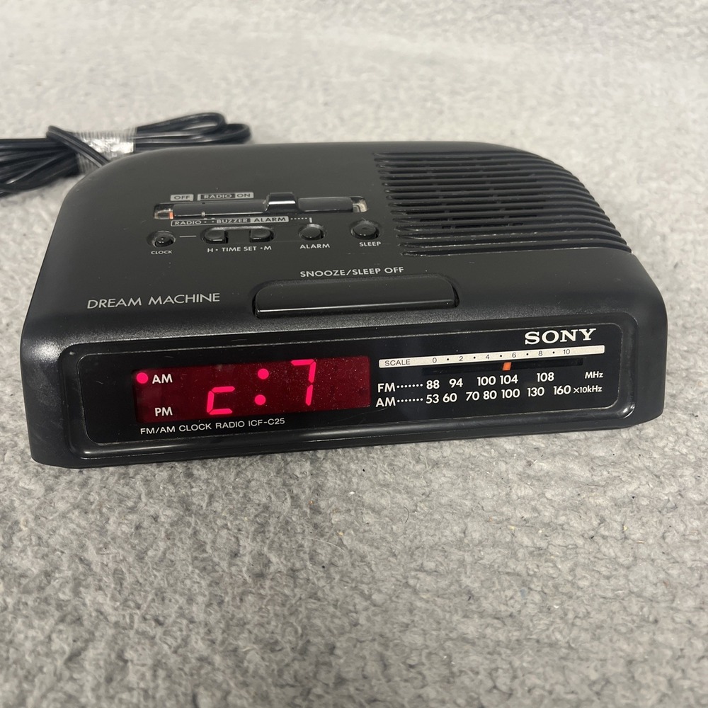VTG Sony FM/AM Alarm Clock Radio ICF-C25 Black AC 120V 90s Dream Machine